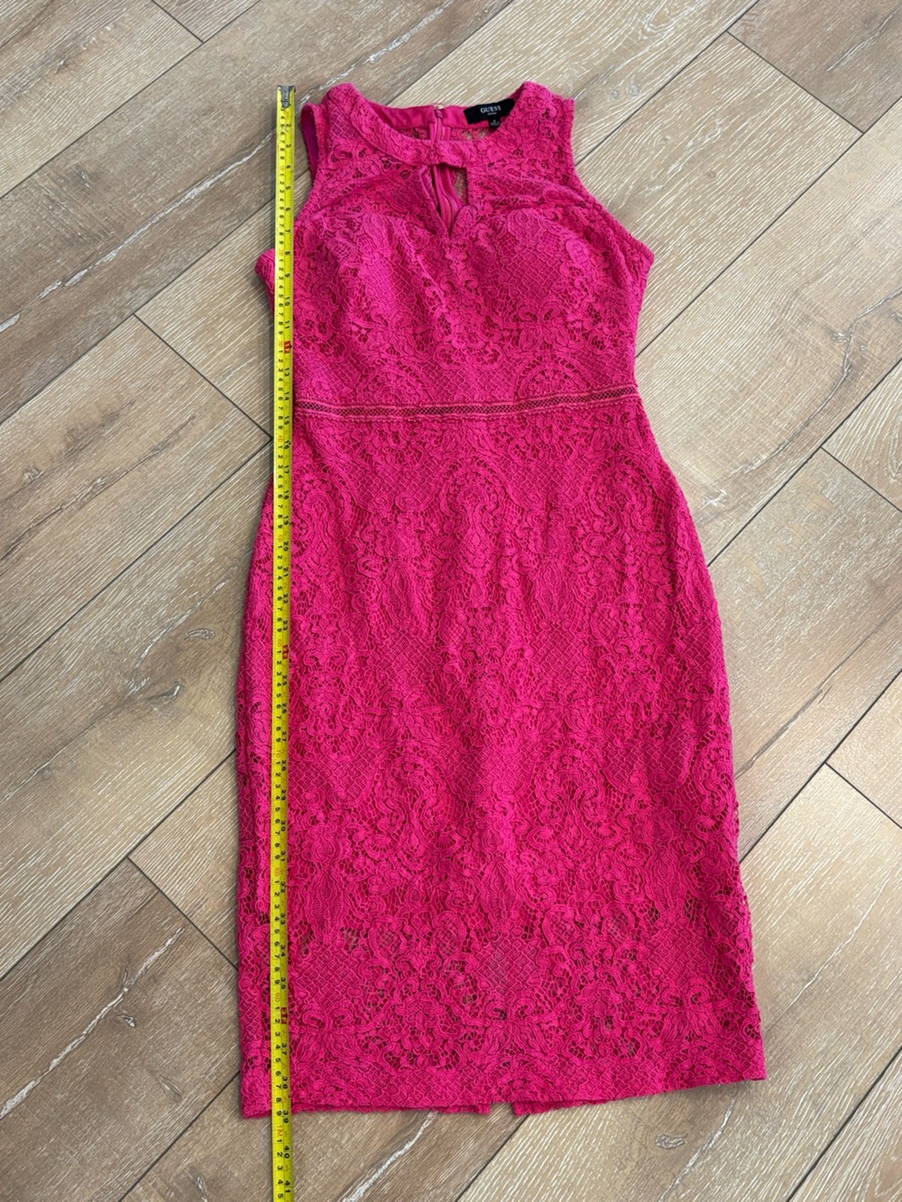 Guess Hot Pink Lace keyhole Bodycon Midi Dress Size 6 Cocktail - Picture 6 of 9